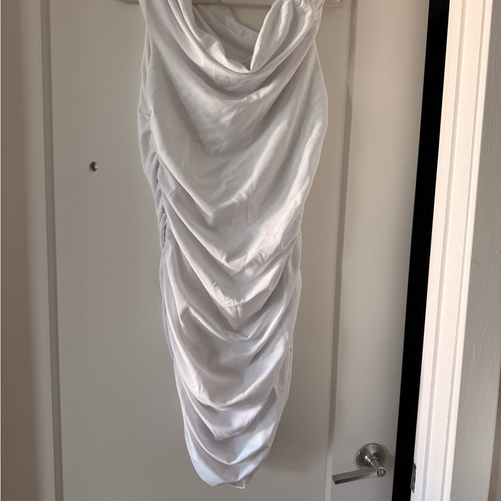 Abercrombie & Fitch White Draped Midi Dress